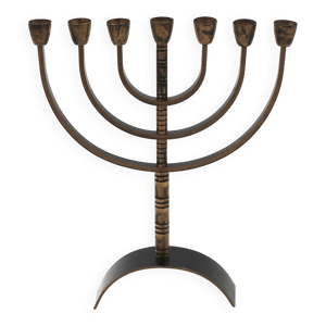 Chandelier, bougeoir Menorah en laiton à 7 branches, années 60