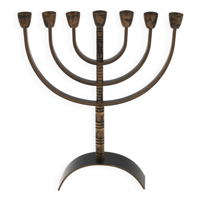 Chandelier, bougeoir Menorah en laiton à 7 branches, années 60
