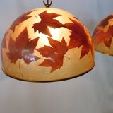 Italian design hanging lamps resin and leaves, 1970s 1980s