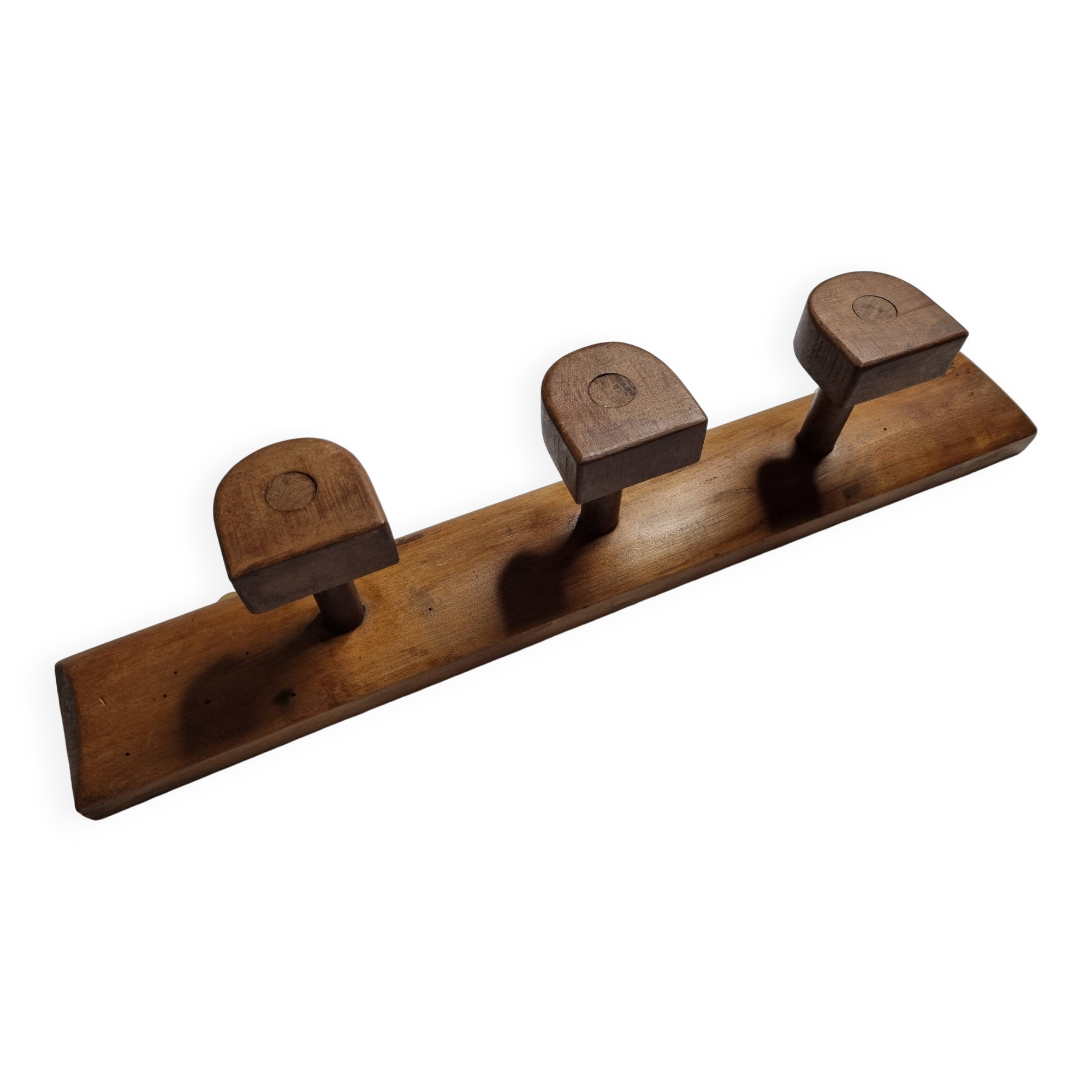 Vintage solid wood wall coat rack with three hooks 60 cm