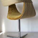 Siège pivotant vintage rénové velours jaune moutarde