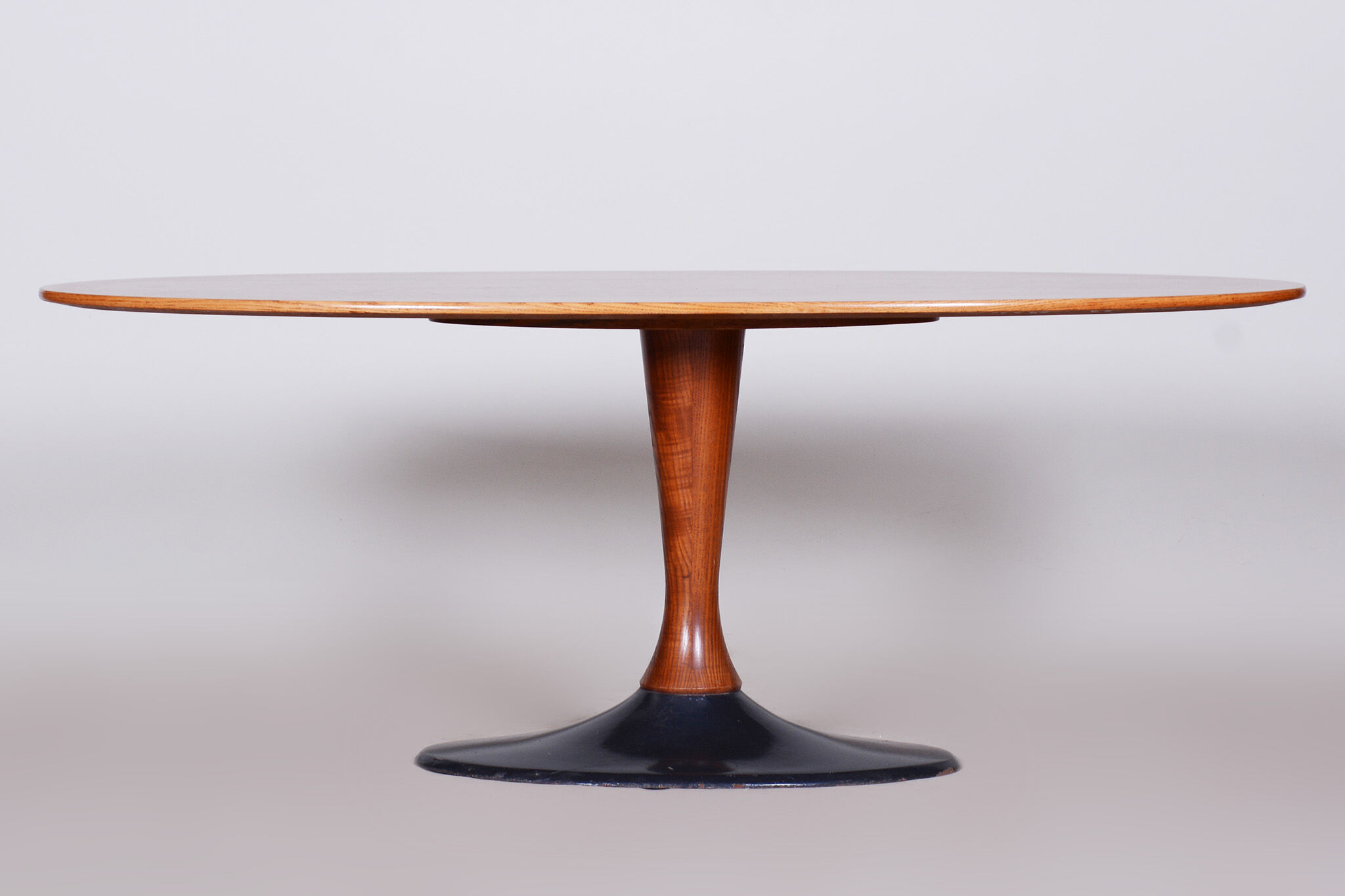 Czech Mid-Century Rosewood Oval Table with Cast Iron Base, 1950s