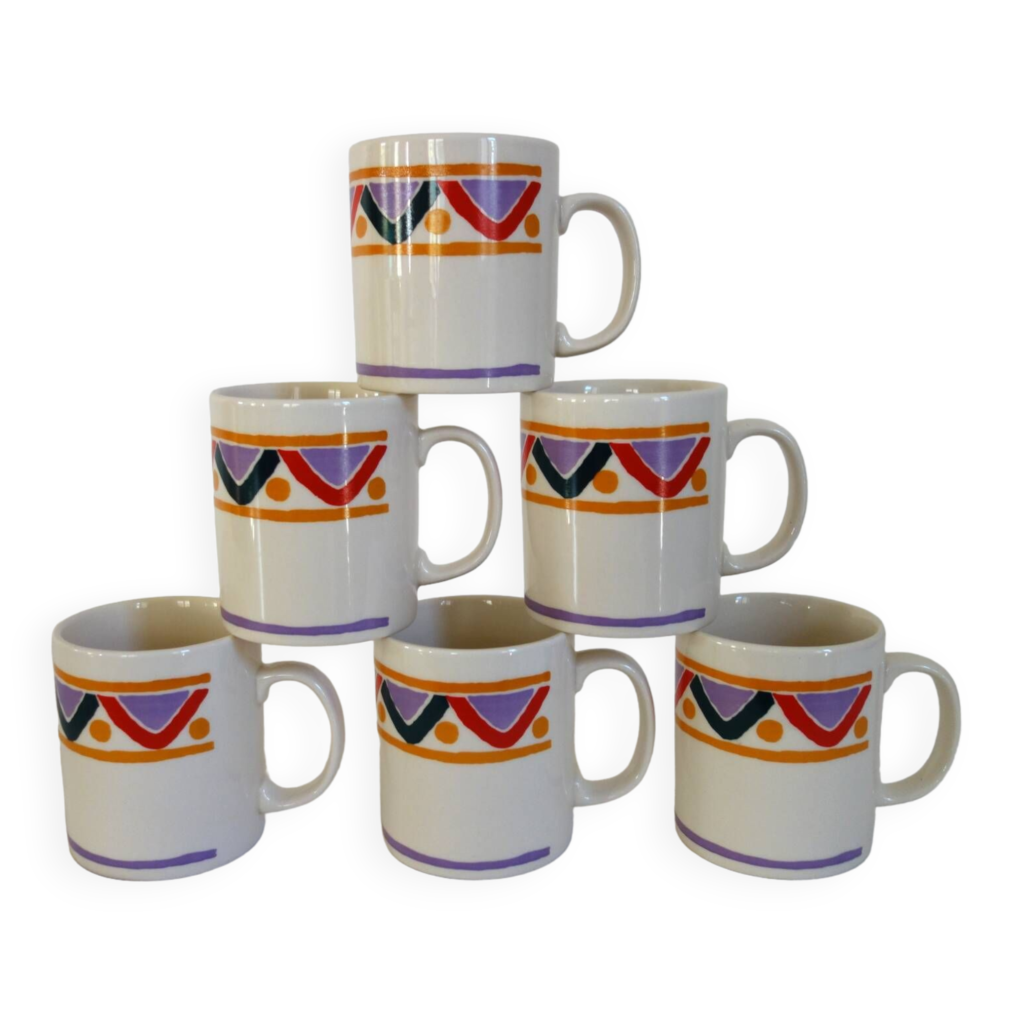 6 vintage Mobil ceramic mugs
