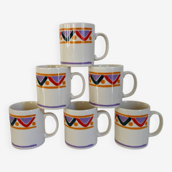 6 vintage Mobil ceramic mugs