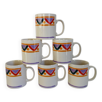 6 vintage Mobil ceramic mugs