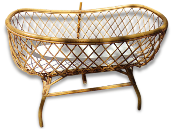 Grand Berceau Moise Vintage Francais 1960 Rotin Selency