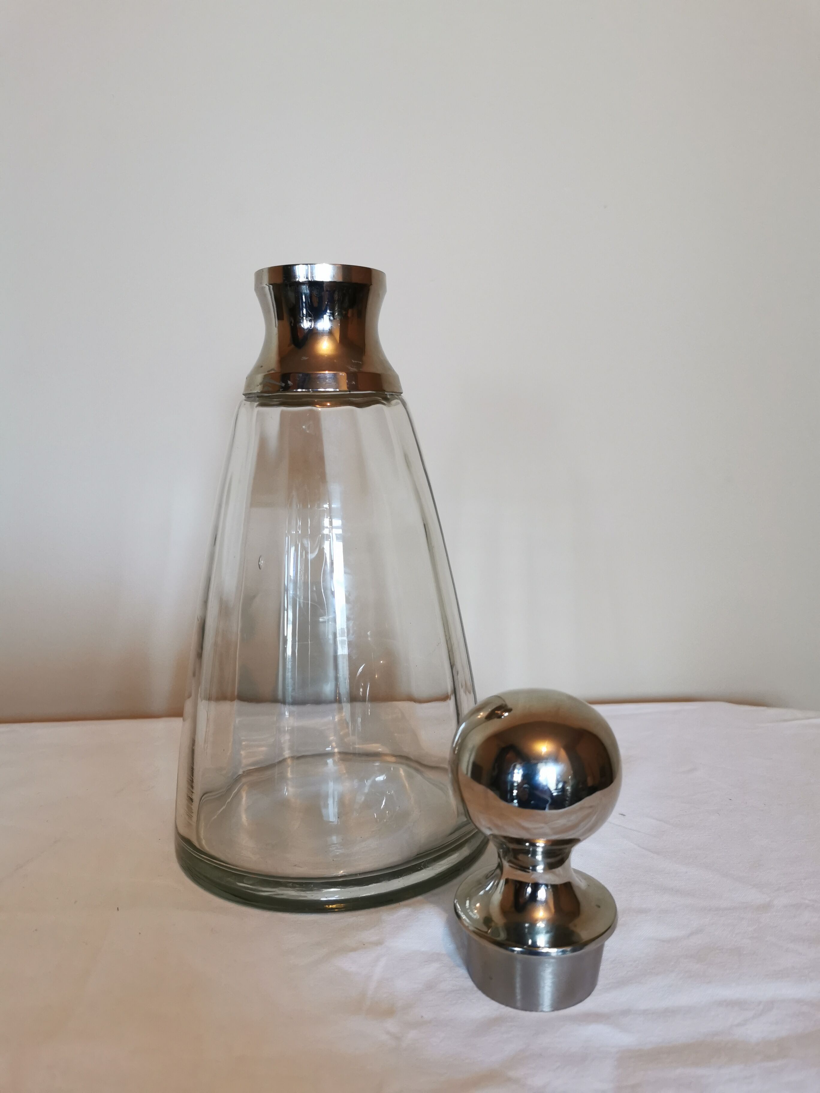Carafe in glass and chrome metal 80s