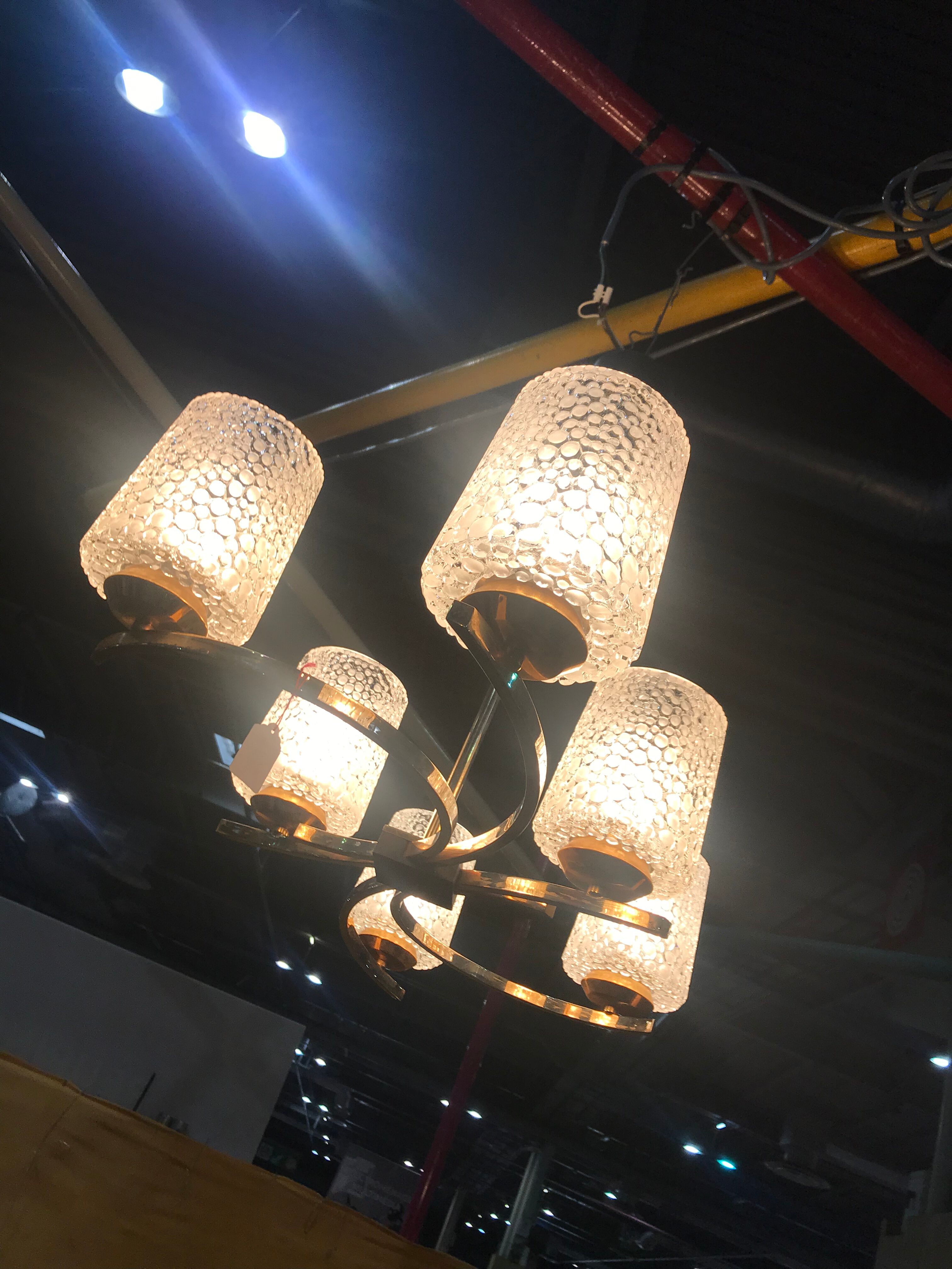 Ceiling chandelier vintage glass and brass