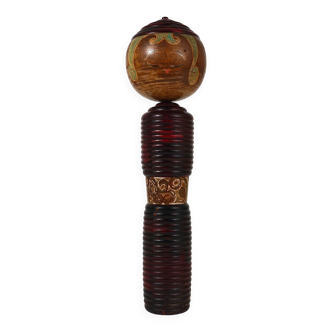 Decorative Kokeshi doll sculpture from northern Japan, hand-painted, signed.