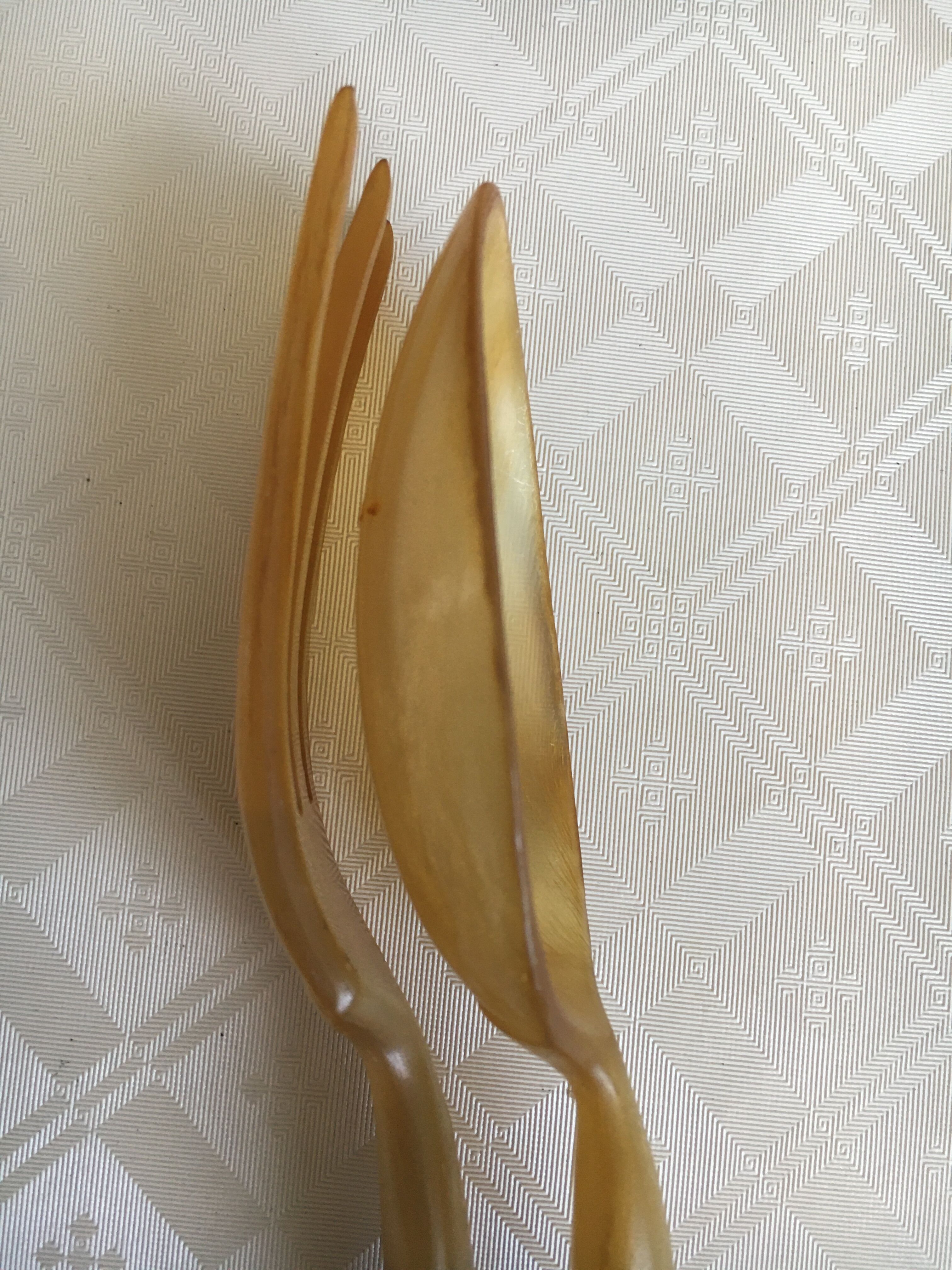 Old salad cutlery in horn and silver metal