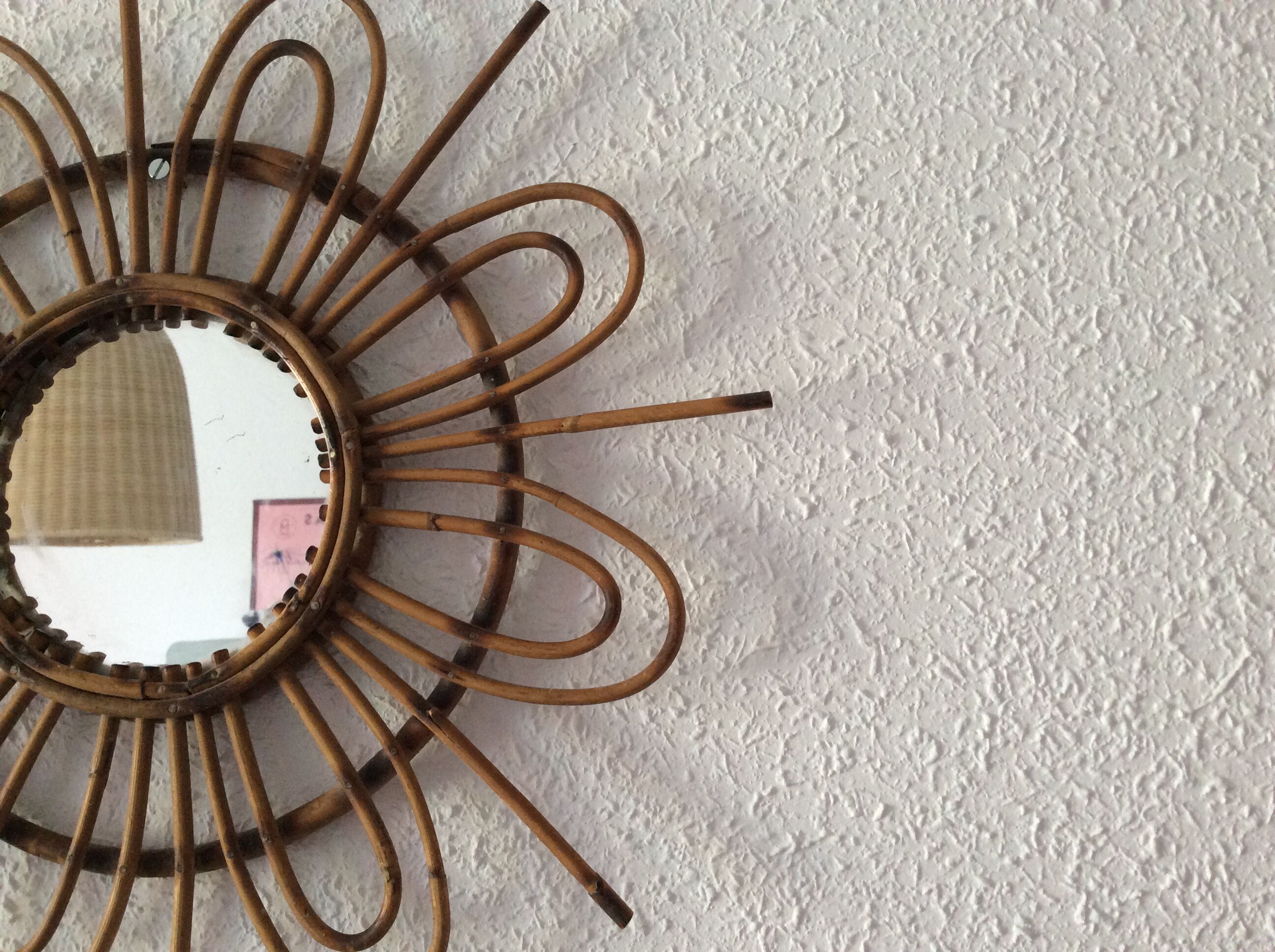 Mirror rattan sun 1960 vintage 48cm