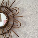 Mirror rattan sun 1960 vintage 48cm
