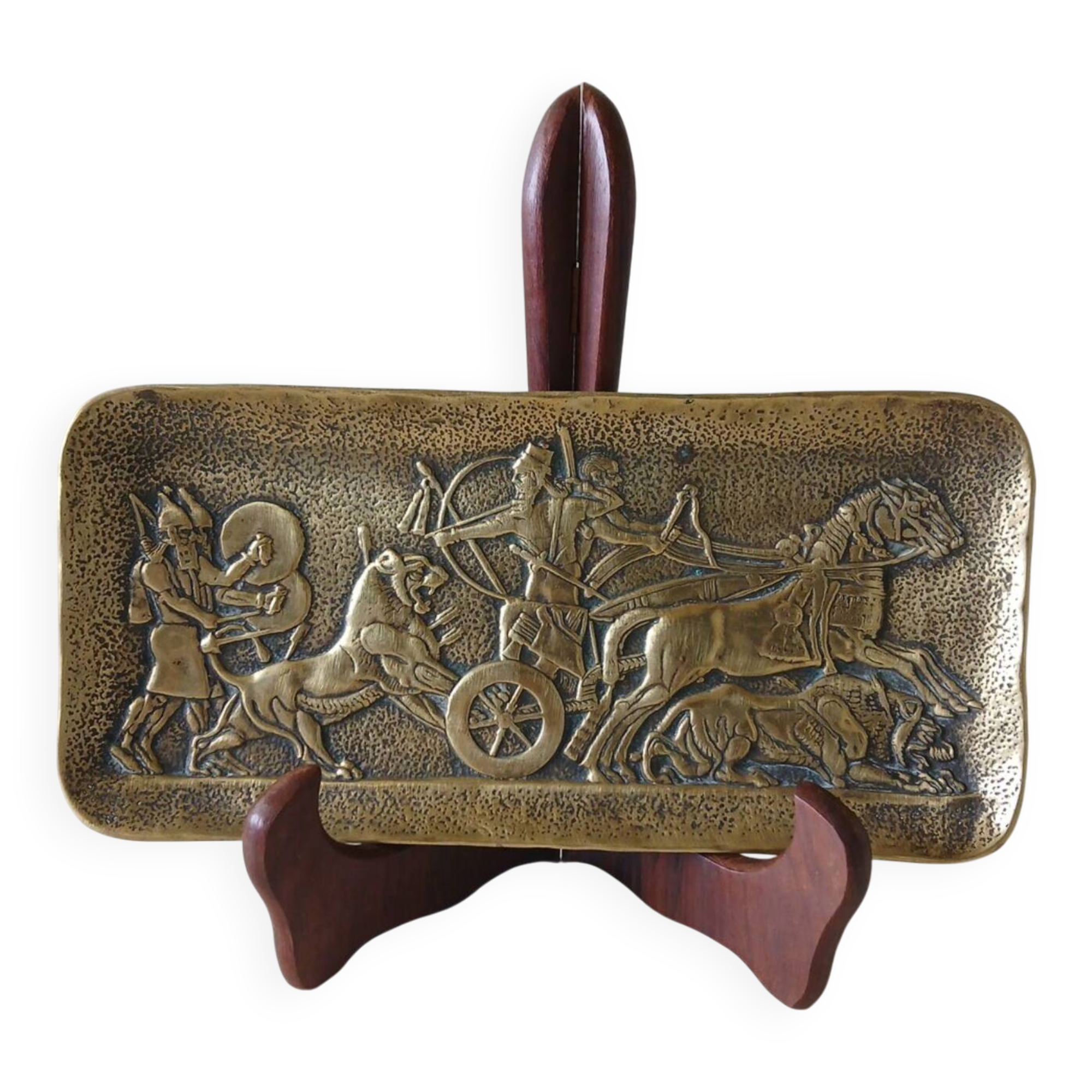Max Le Verrier – Large bronze platter signed – Lion hunt – 28