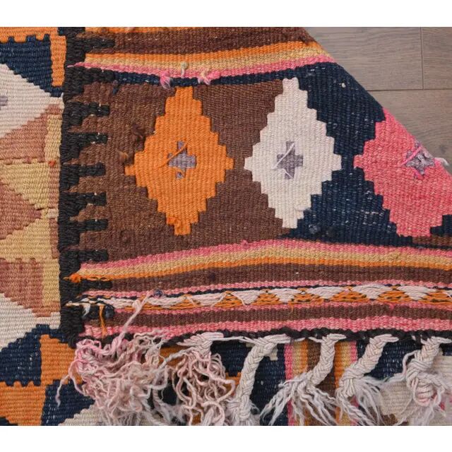 1970s Vintage Turkish Hand-Knotted Wool Cotton Brown Runner Rug 91x355