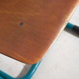 Vintage turquoise blue school chairs (c.1950). Set of 4 pieces
