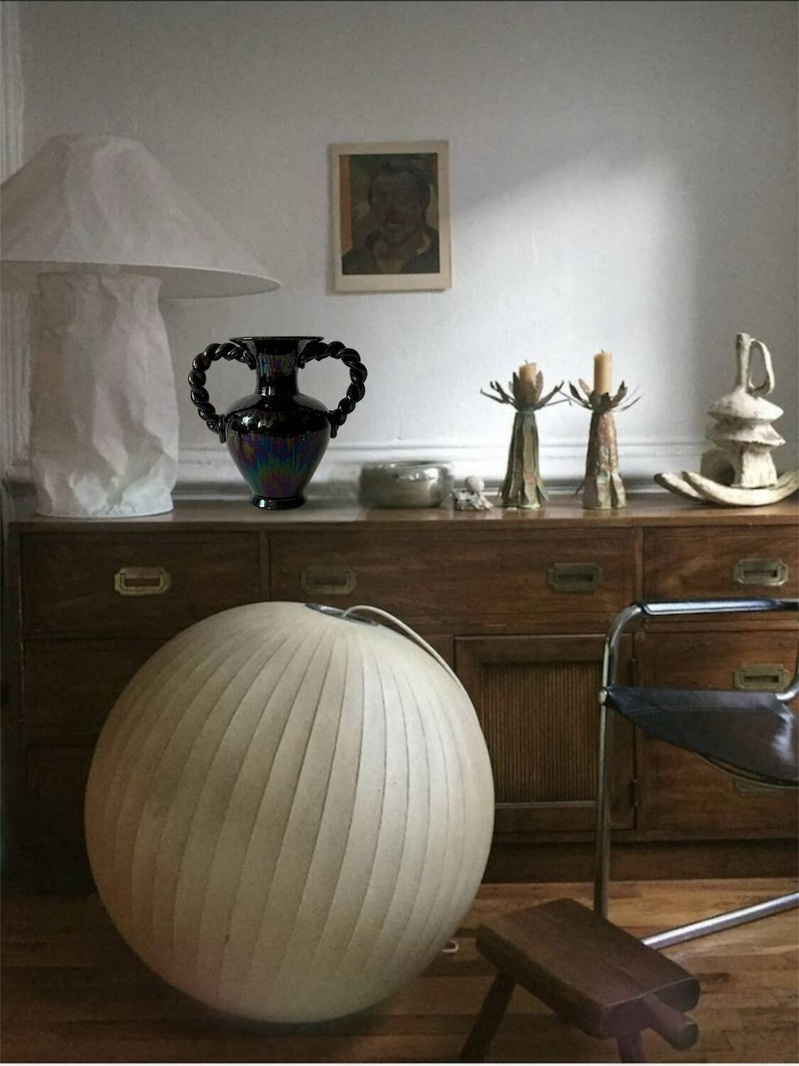 Large twisted amphora vase in glazed ceramic, Vallauris