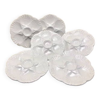 6 assiettes à huîtres blanche barbotine Sarreguemines