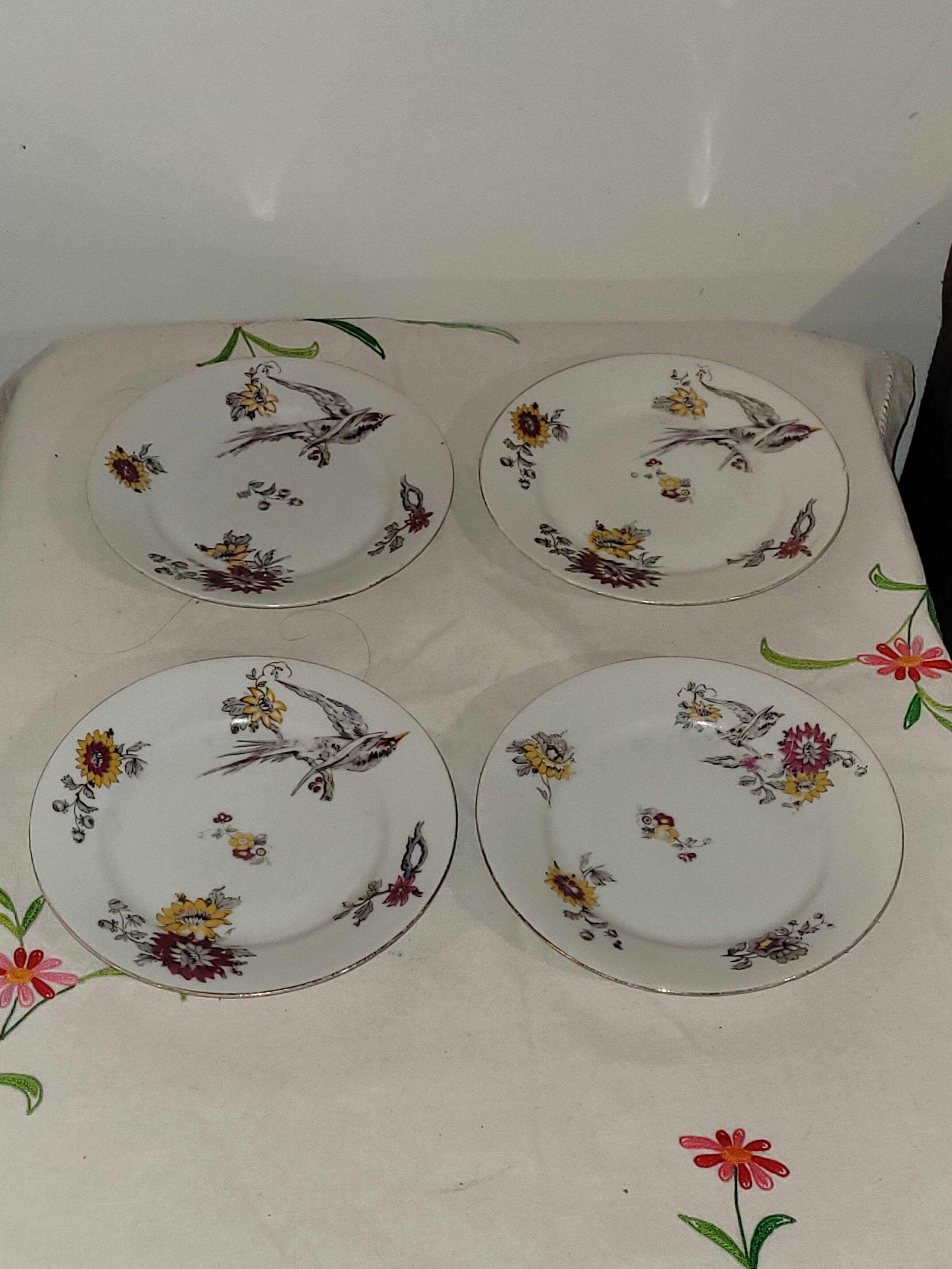 4 porcelain dessert plates - old - vintage