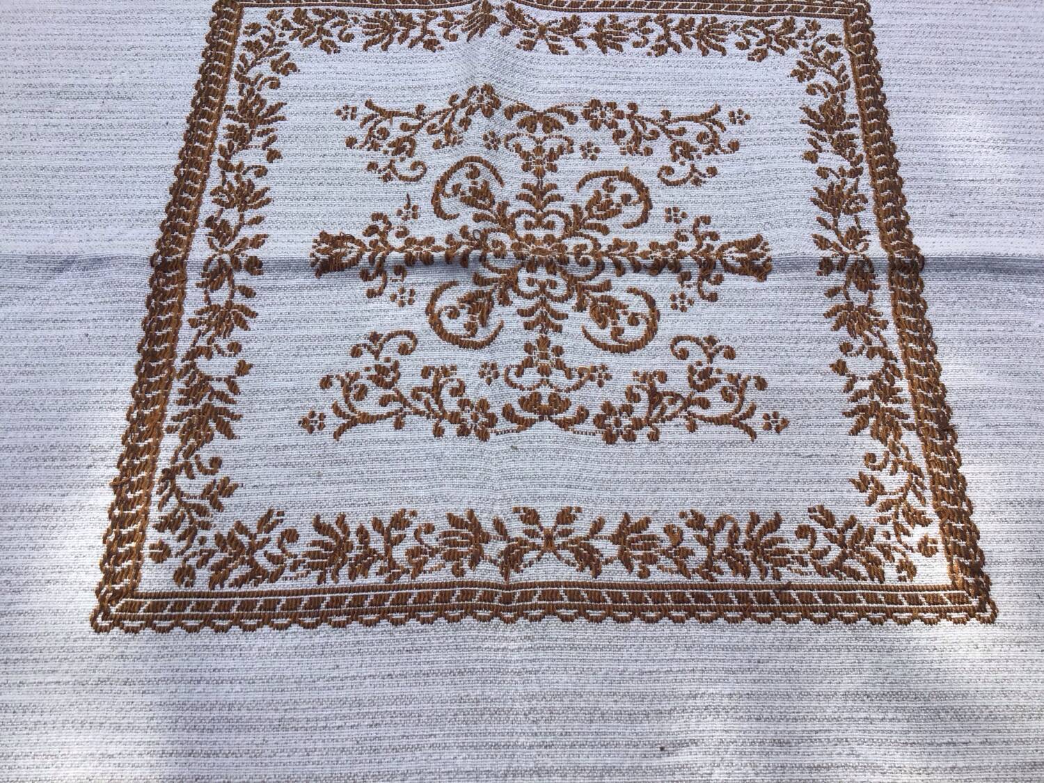 Beige and brown Austrian square tablecloth