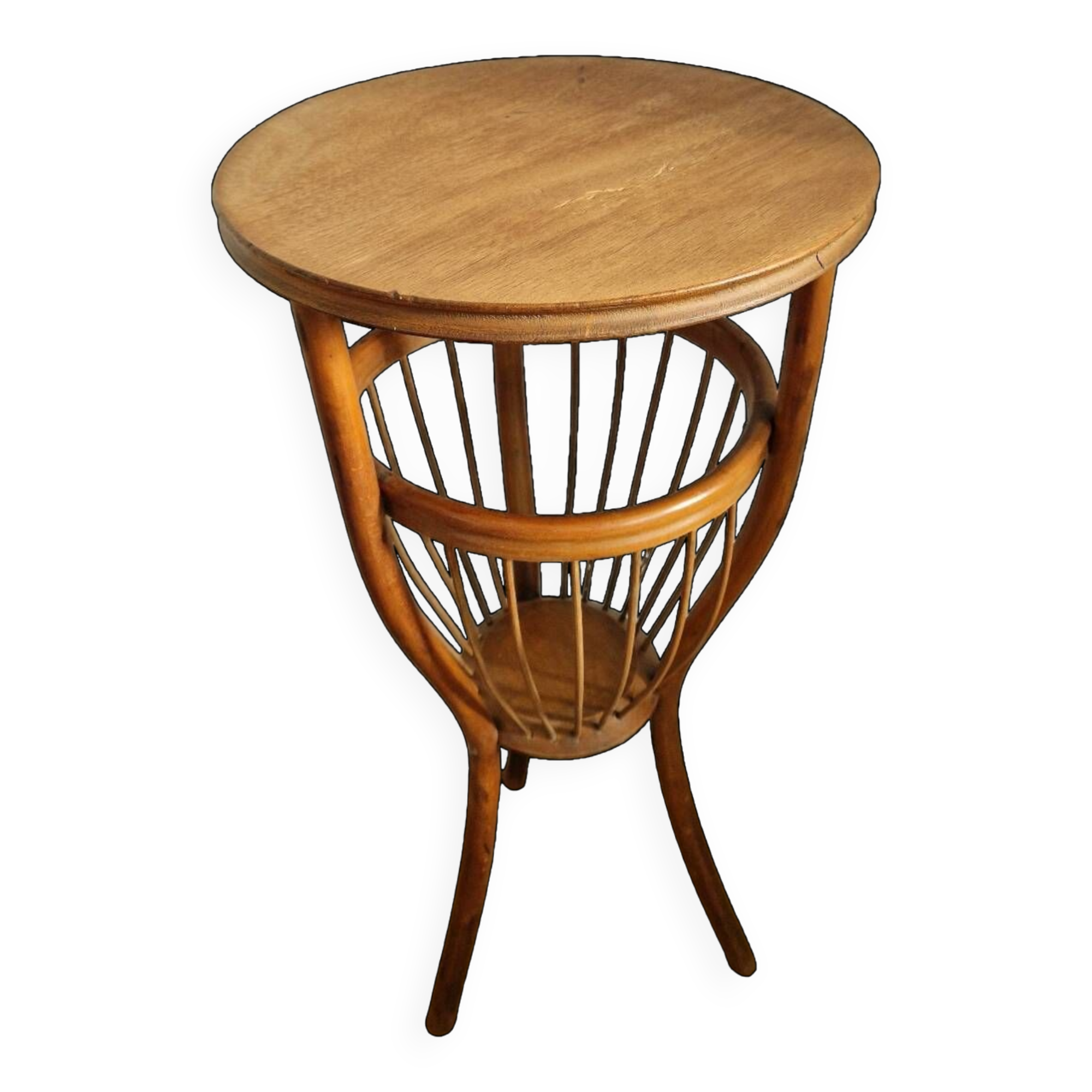 Rattan worker pedestal table from the 1950s