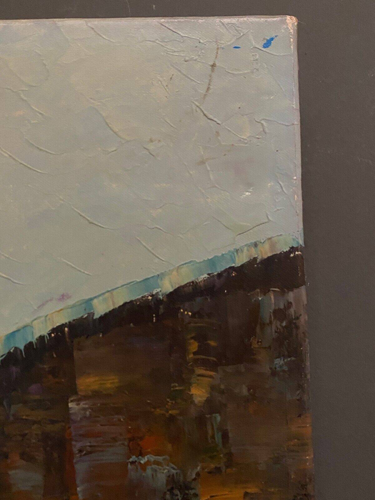 Oil on canvas mid-20th century marine boats at the quayside by P. Lemeut