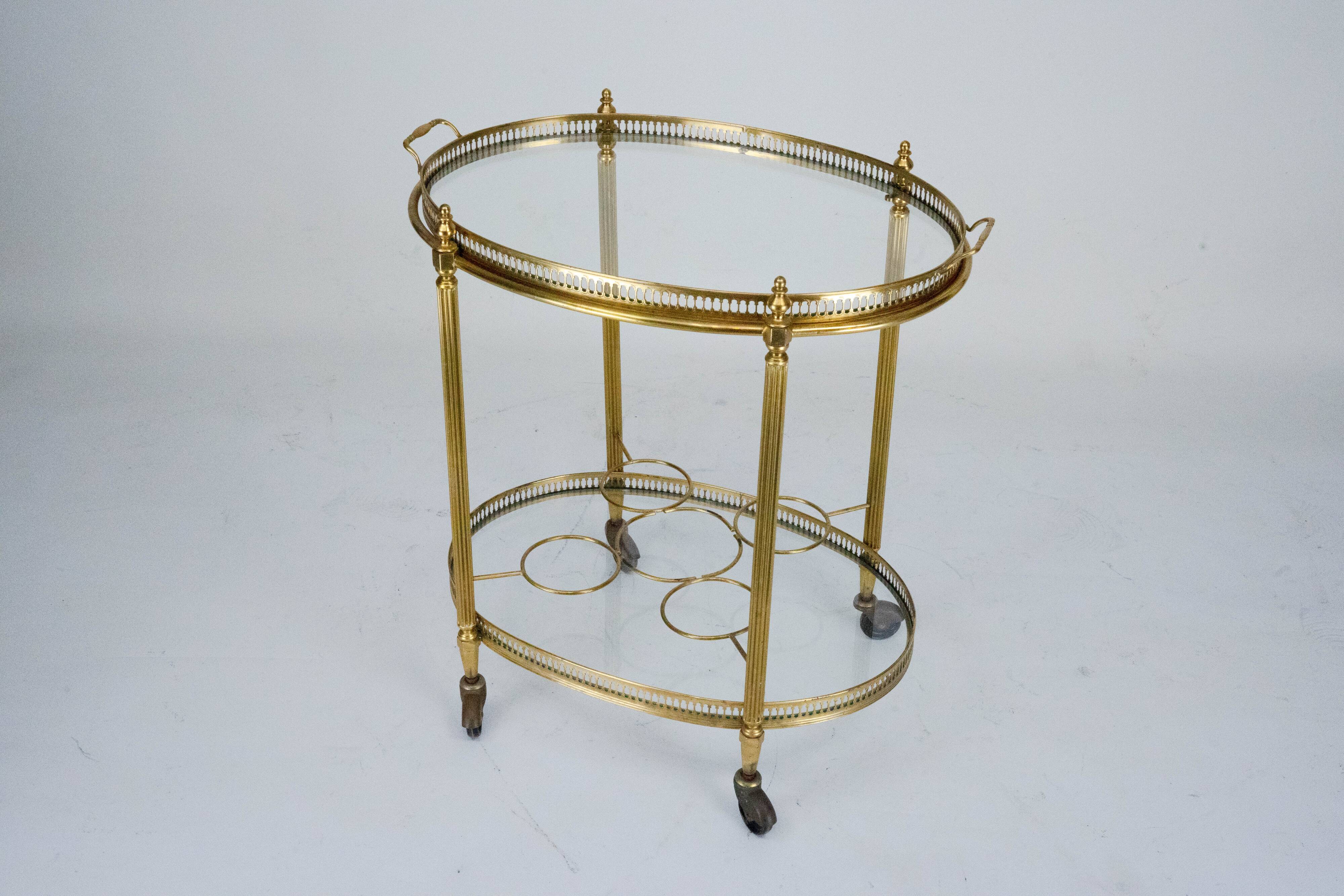 Small Mid-Century Italian Brass Bar Cart with Removable Tray, 1950s