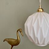 Vintage origami globe pendant lamp in white opaline