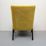 Fauteuil des années 1950 en velours jaune, entièrement restauré