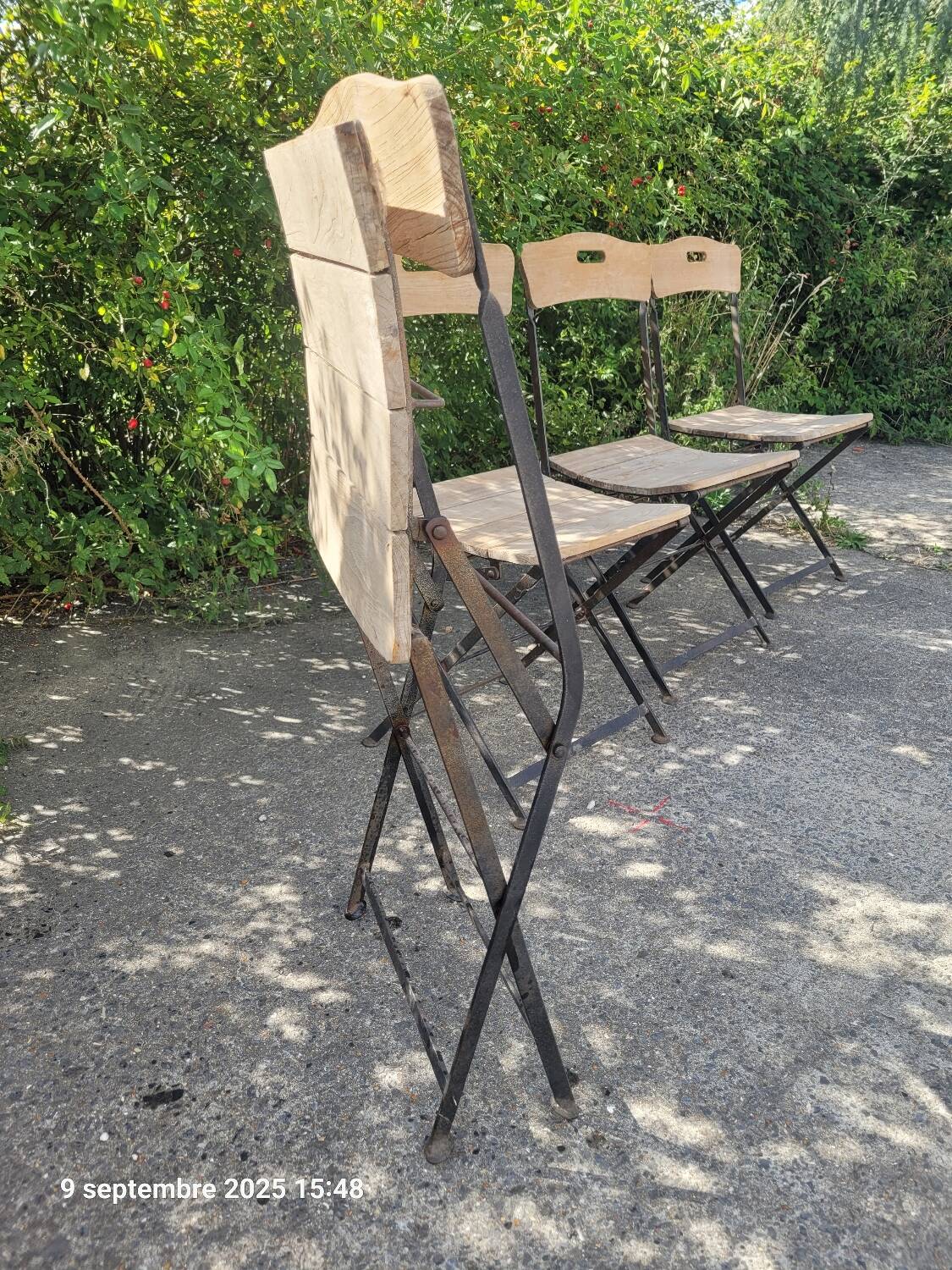 4 folding wooden and metal chairs proloisirs
