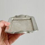 Metal butter dish and thick rectangular glass bowl.