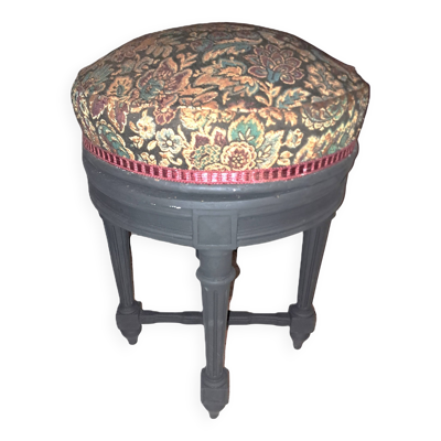 Tabouret Piano bois noir XIX de style Napoleon III tissu restauration tapissière décoration salon