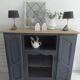 Old oak buffet style Louis XV patinated gray slate waxed wood tray