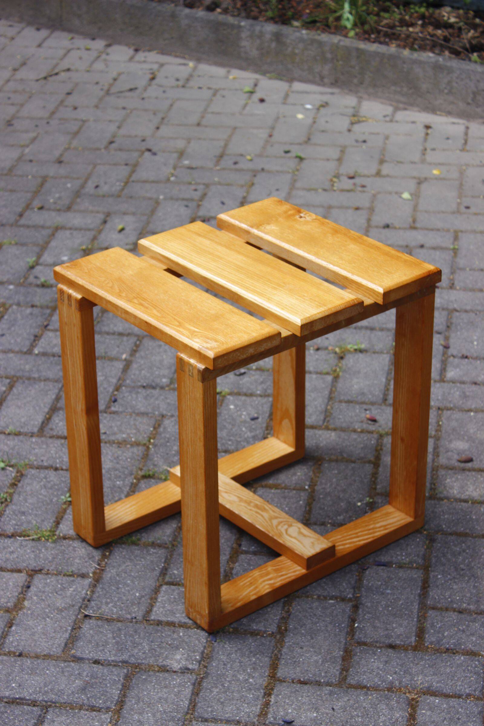 Vintage solid wood stool, modernist design 1970s