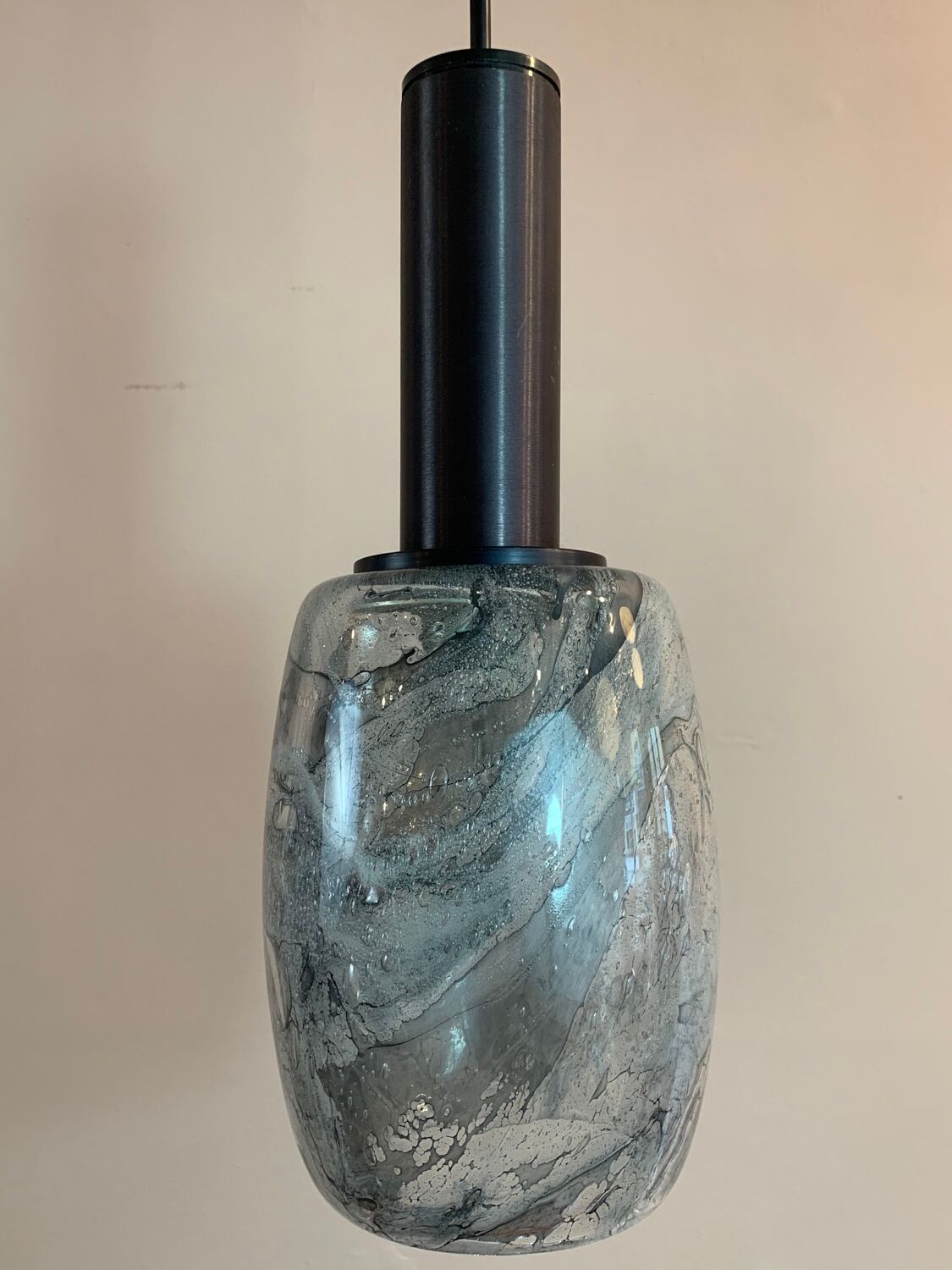 Pair of 1970s Putzler grey marbled pendant lights