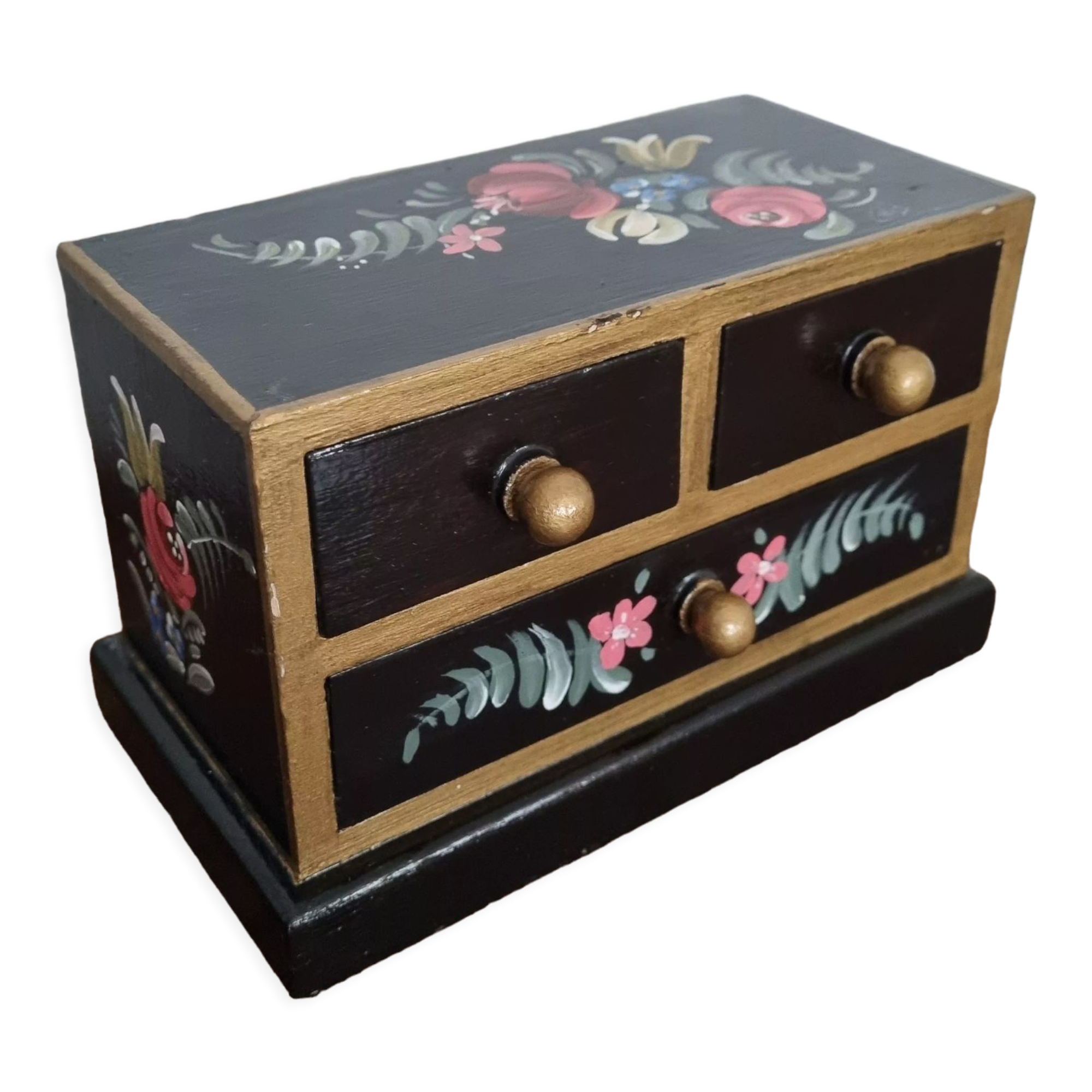 Vintage painted wooden jewel box