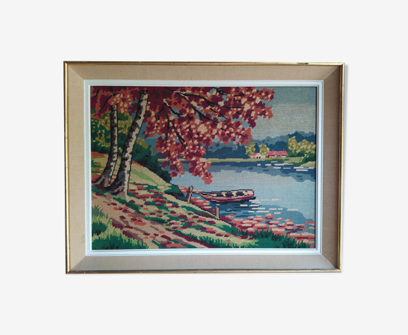 Canevas encadré, paysage barque