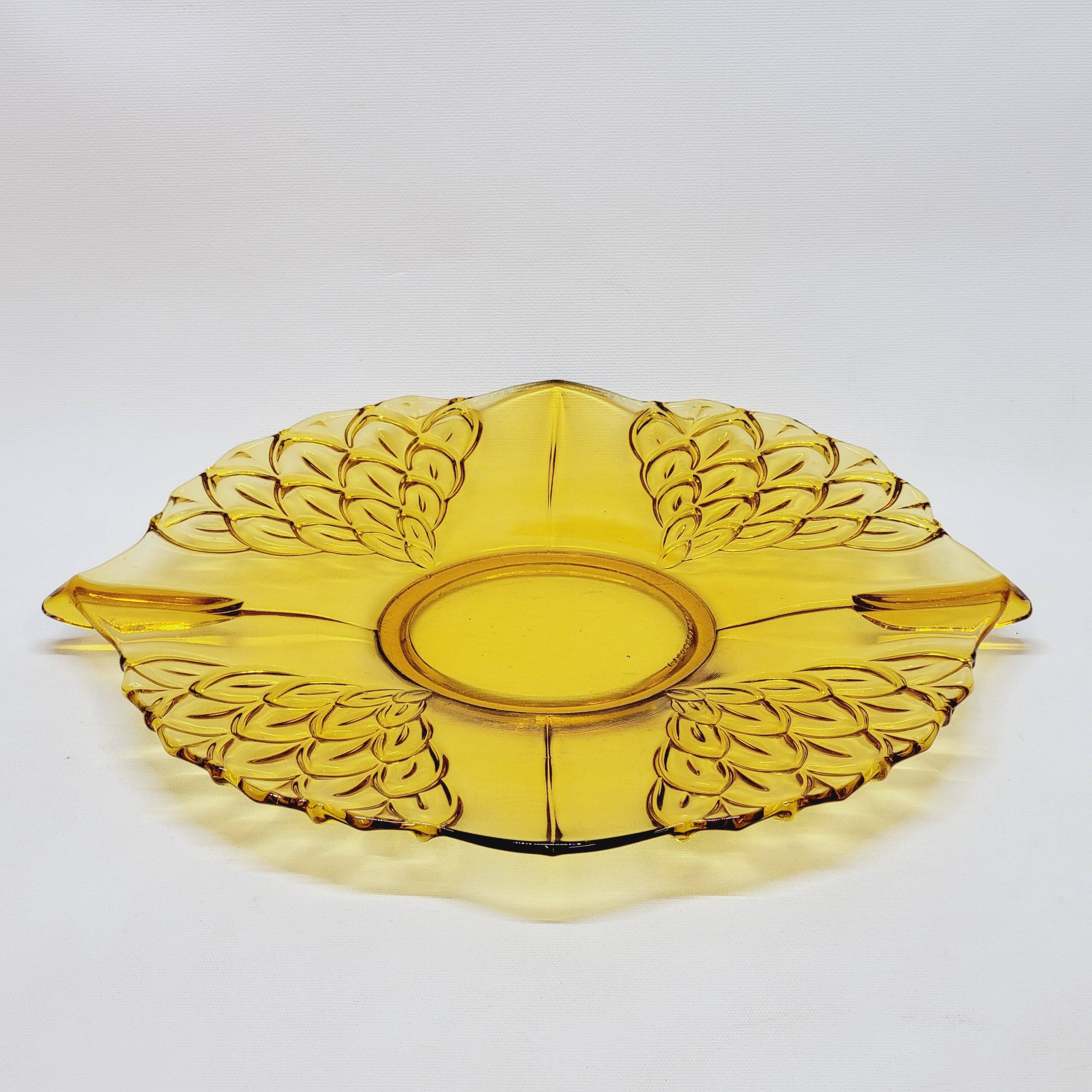 Old Art Deco Dish In Amber Crystal Czechoslovakia