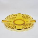 Ancien Plat Art Déco En Cristal Ambré Tchécoslovaquie