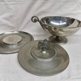 Pewter covered cup dish decorated with an imperial eagle empire napoleon
