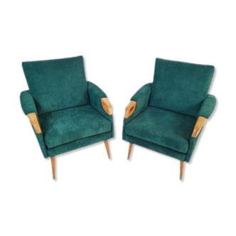 Set de 2 fauteuils en velours côtelé vert