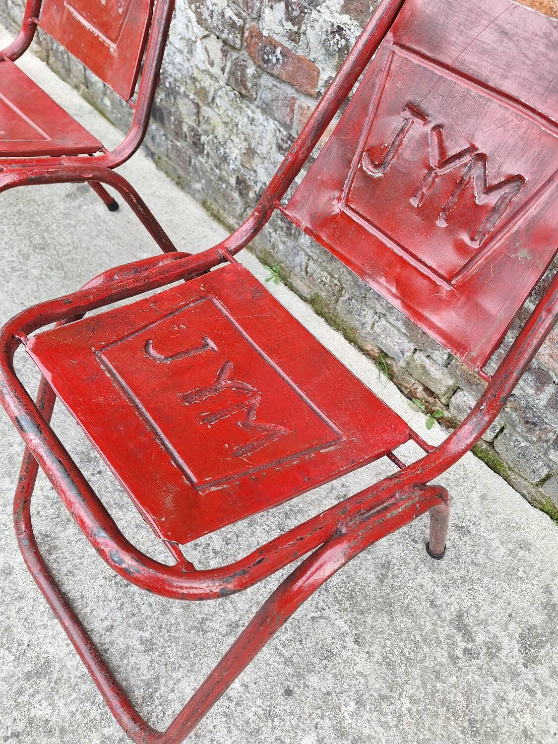 3 chaises vintage JYM en métal, meubles sièges industriels