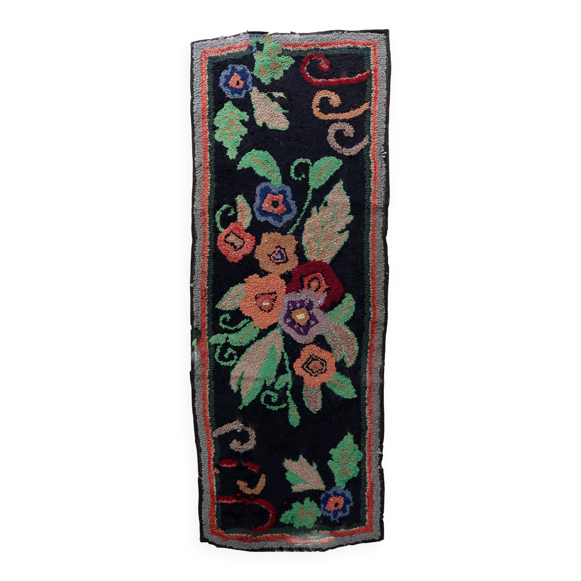 Tapis ancien fait main American Hooked 65cm x 168cm - 1C989