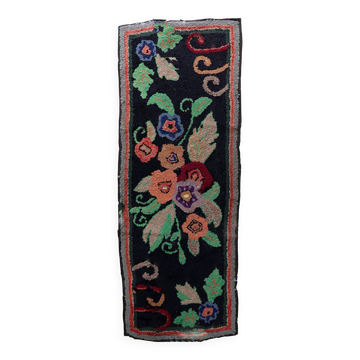 Tapis ancien fait main American Hooked 65cm x 168cm - 1C989