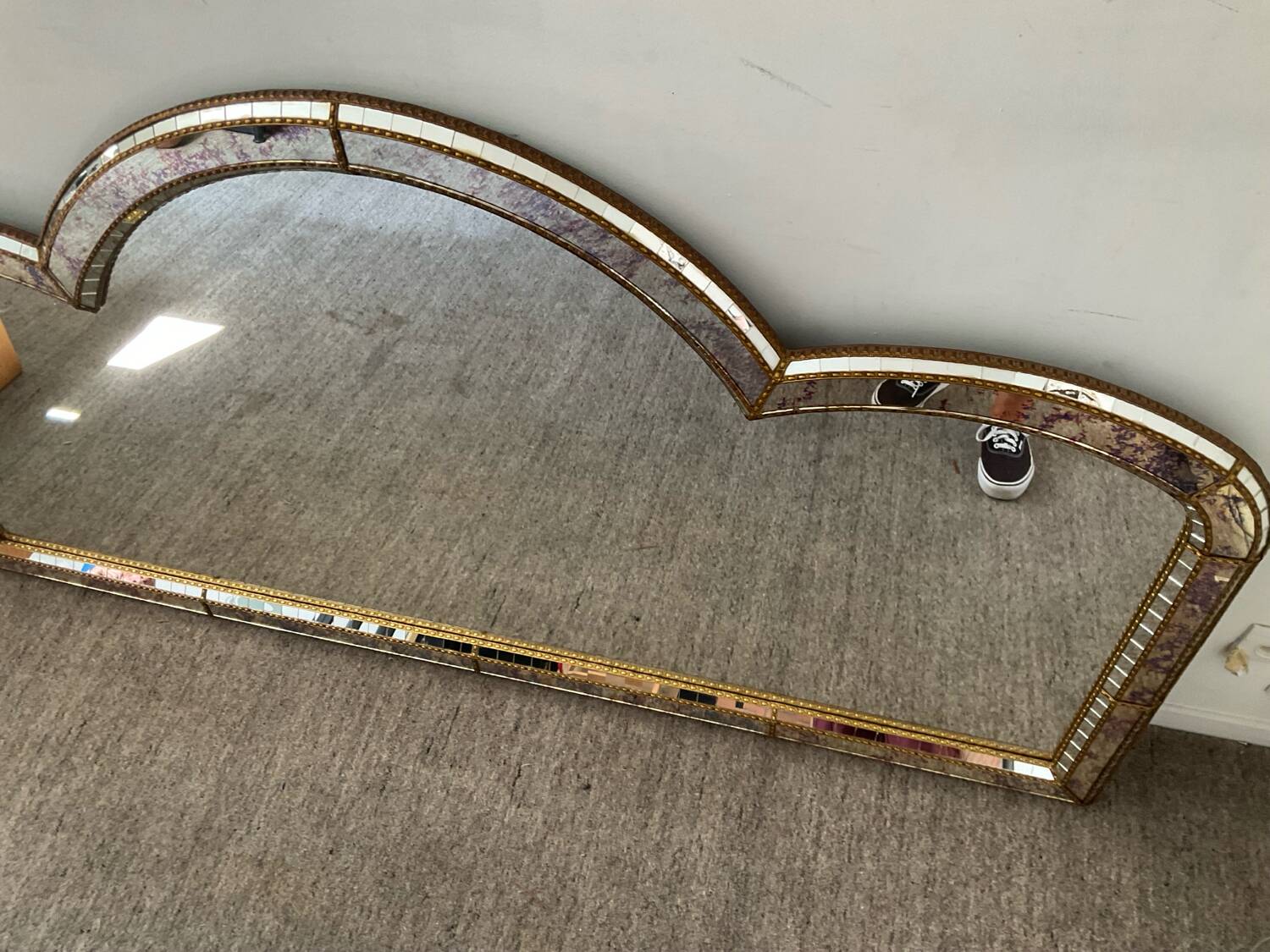 Large vintage brass and glazing bead mirror