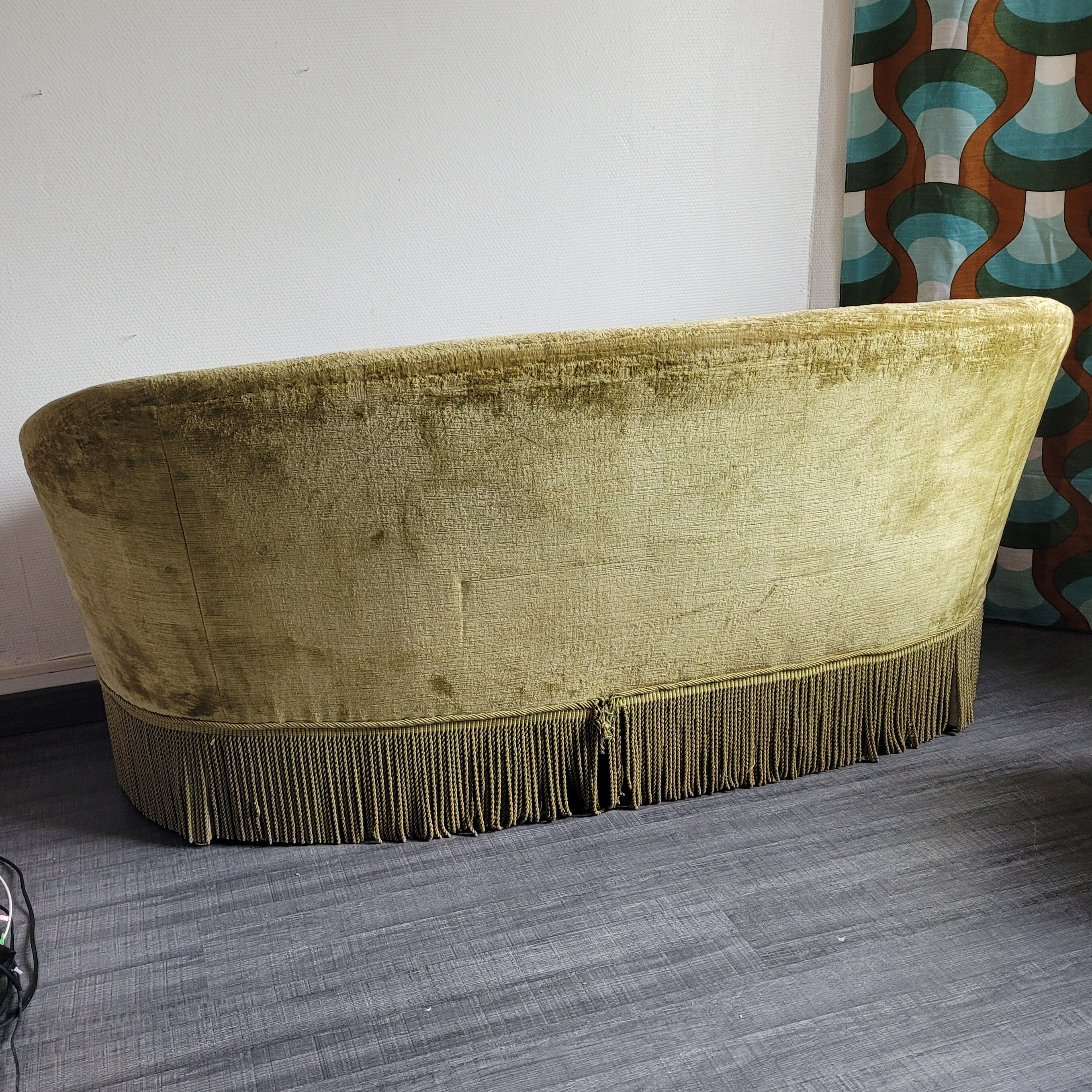 Old olive green toad bench