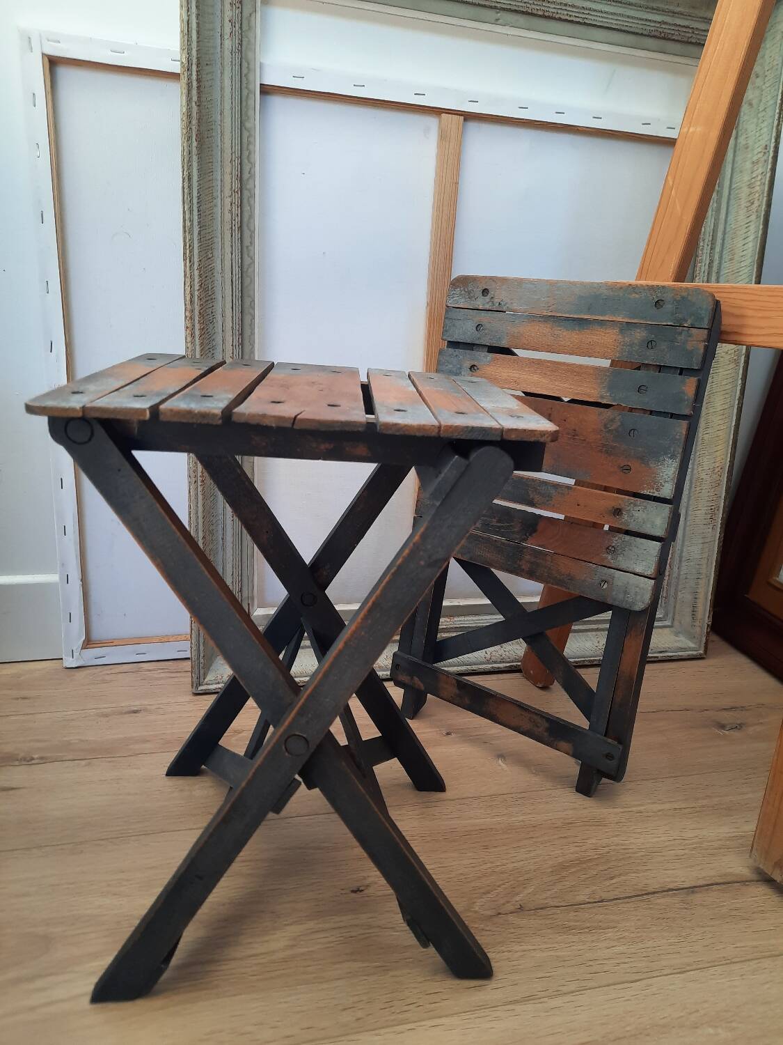 Antique wooden folding stools for painter