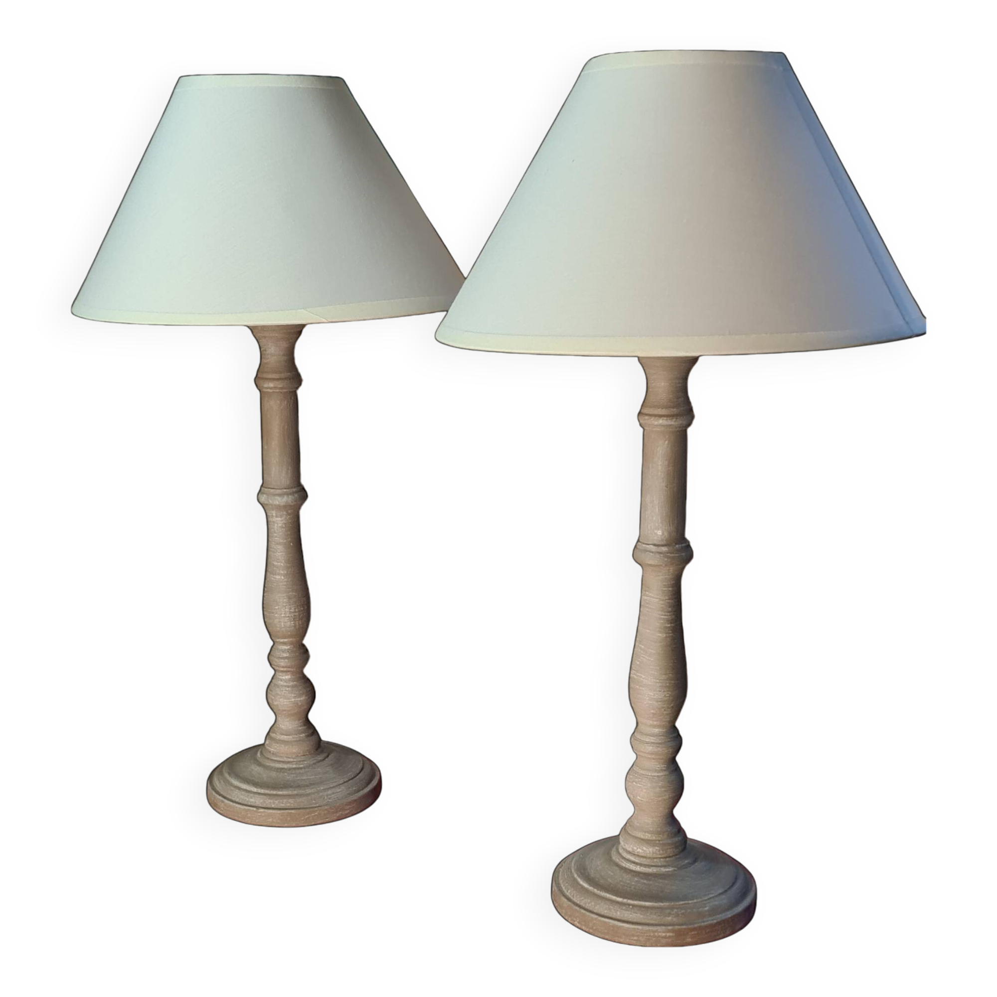 pair of taupe patinated wood lamps in classic Scandinavian style 48x25