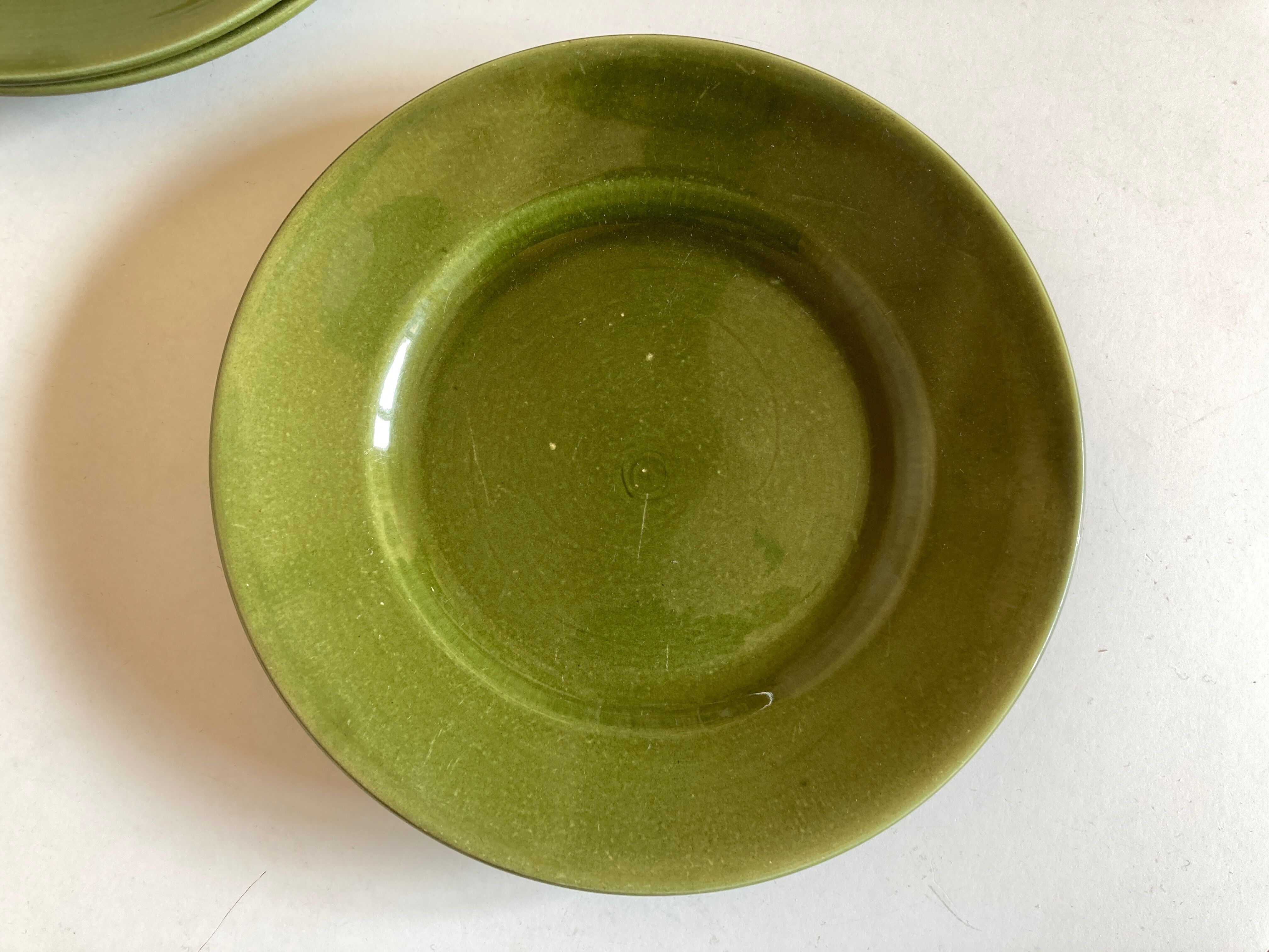 Set of 6 plates in green faience 1960