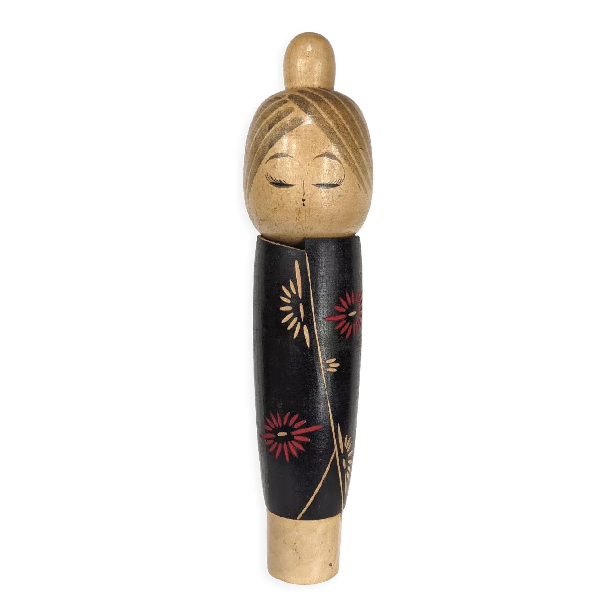 Kokeshi doll plum blossom by master Sato Suigai (Japan 1920 - ?)