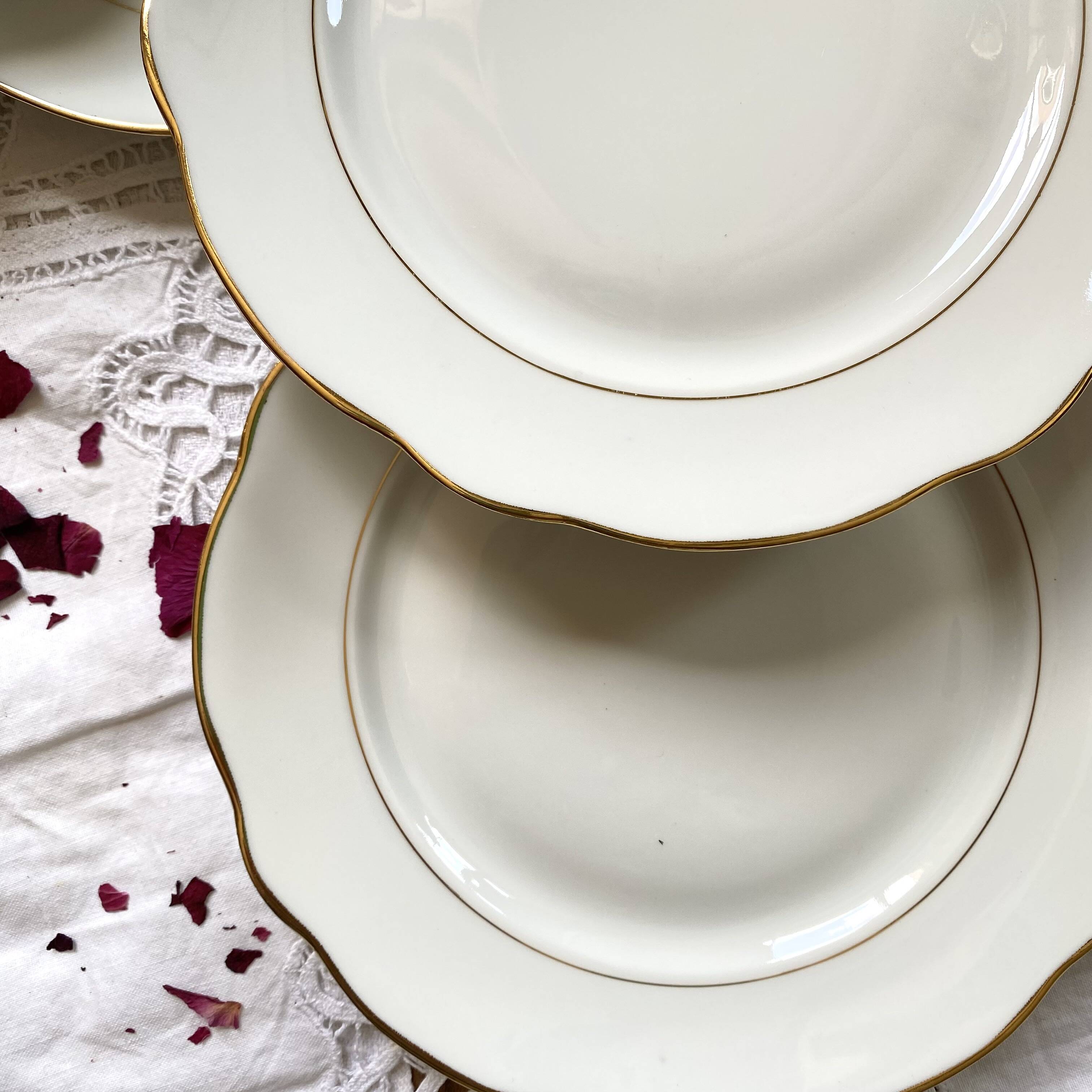 Set of 6 antique dessert plates with gilding, Sologne porcelain